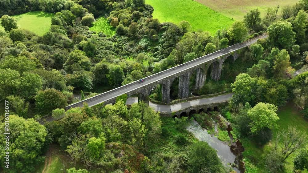 Ireland epic Locations drone circling the Impressive structure of Durrow Viaduct on The Waterford Greenway tourist attraction Ireland Ireland epic Locations drone circling the Impressive structure of Durrow Viaduct on The Waterford Greenway tourist attraction Ireland