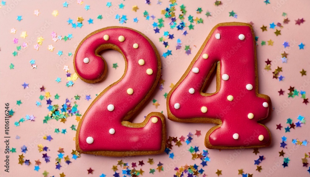 Decorated cookie, number 24, image for birthday or anniversary celebration Decorated cookie, number 24, image for birthday or anniversary celebration