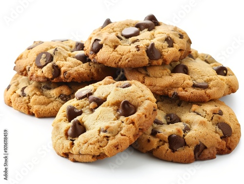 Delicious Chocolate Chip Cookies Isolated On White Background