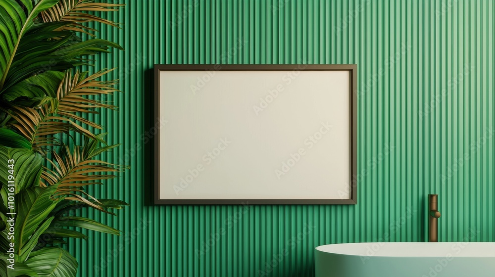 Bright Bathroom Mockup with Greenery and Frame Bright Bathroom Mockup with Greenery and Frame
