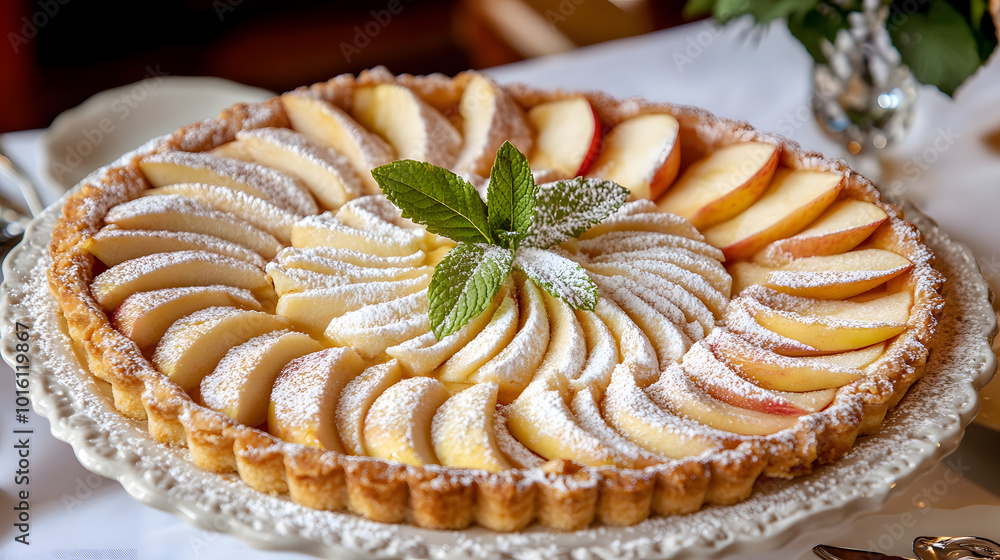 Elegant Apple Tart on Dessert Platter Elegant Apple Tart on Dessert Platter