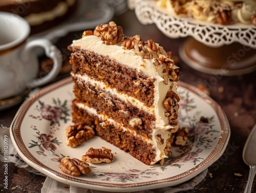 Delicious Slice of Carrot Cake with Pecan Topping