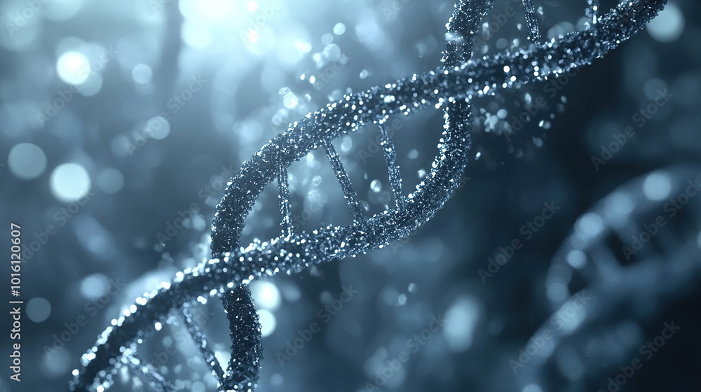 A microscopic view of a double helix DNA structure against a science background. Symbolizing genetics and biological research. DNA Abstract Background. Medical Science. DNA structure. DNA strands A microscopic view of a double helix DNA structure against a science background. Symbolizing genetics and biological research. DNA Abstract Background. Medical Science. DNA structure. DNA strands