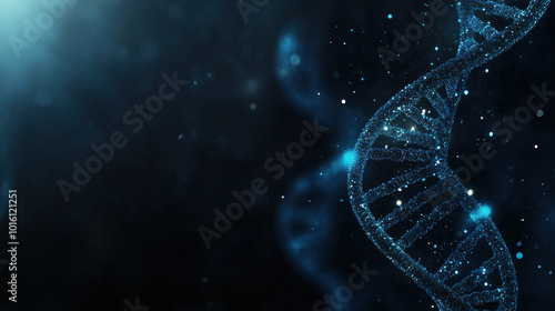 A microscopic view of a double helix DNA structure against a science background. Symbolizing genetics and biological research. DNA Abstract Background. Medical Science. DNA structure. DNA strands