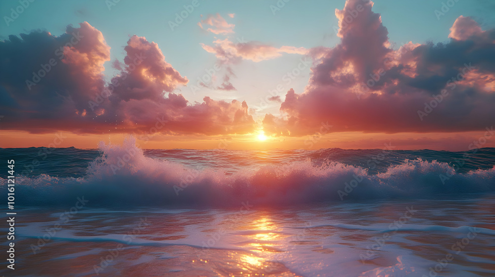 Fototapeta premium Sea and Sky Sunset with Clouds - Realistic Image