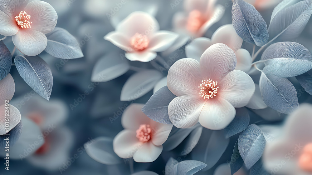 Delicate White Flowers with Blue-Gray Leaves - Illustration Delicate White Flowers with Blue-Gray Leaves - Illustration