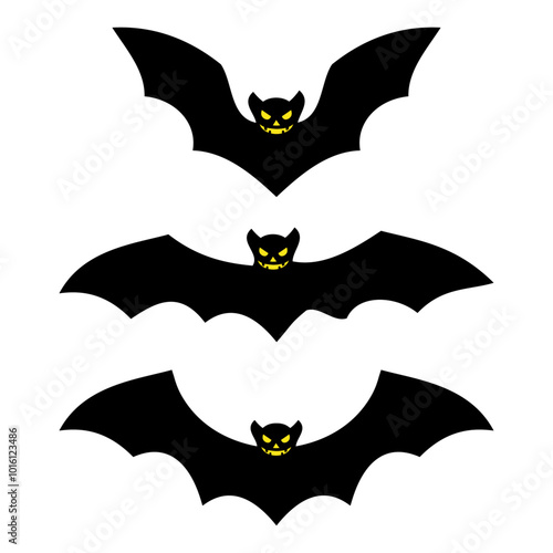 Colección de vampiros. Grupo de murciélagos con alas abiertas con cara de calabaza de Halloween para tarjetas y felicitaciones