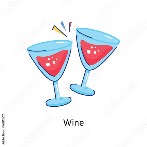 Wine doodle vector outline Sticker. EPS 10 file