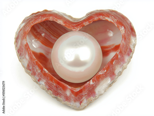 Heart-shaped open shell with pearl: symbol of love and nature for coastal decor photo