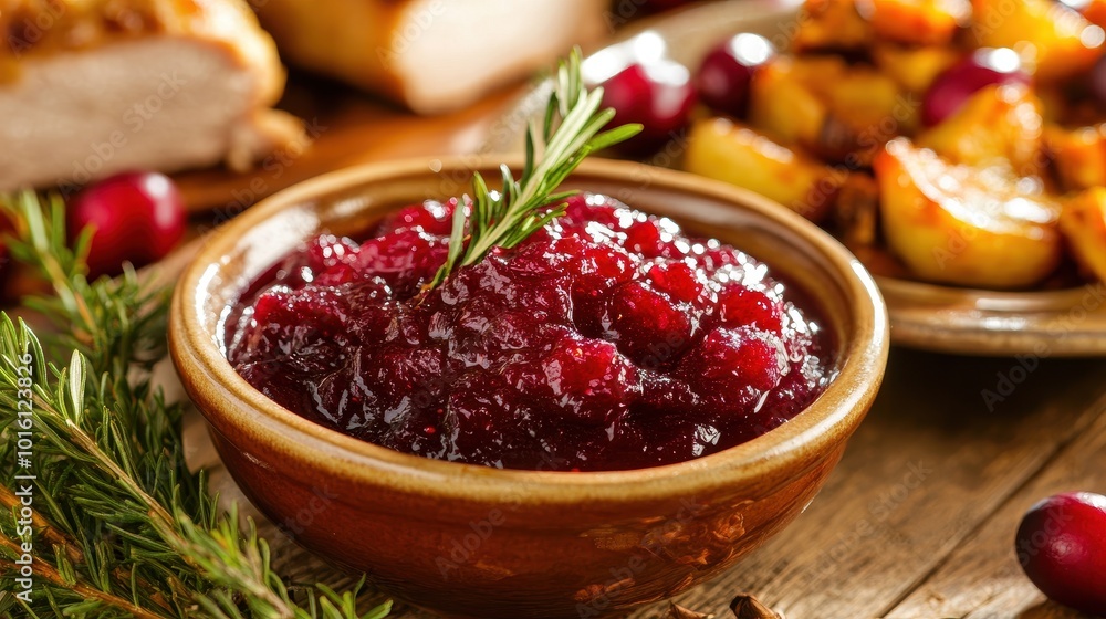 Festive Bowl of Cranberry Sauce for Holiday Table Festive Bowl of Cranberry Sauce for Holiday Table