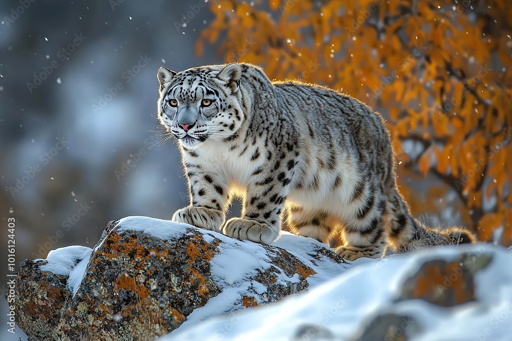 Obraz premium Snow Leopard Majesty Winter Predator in Mountain Habitat
