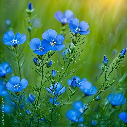 Beautiful Flax Blue Flowers | Elegant Floral Stock Picture photo