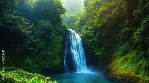 Waterfall in Lush Green Forest