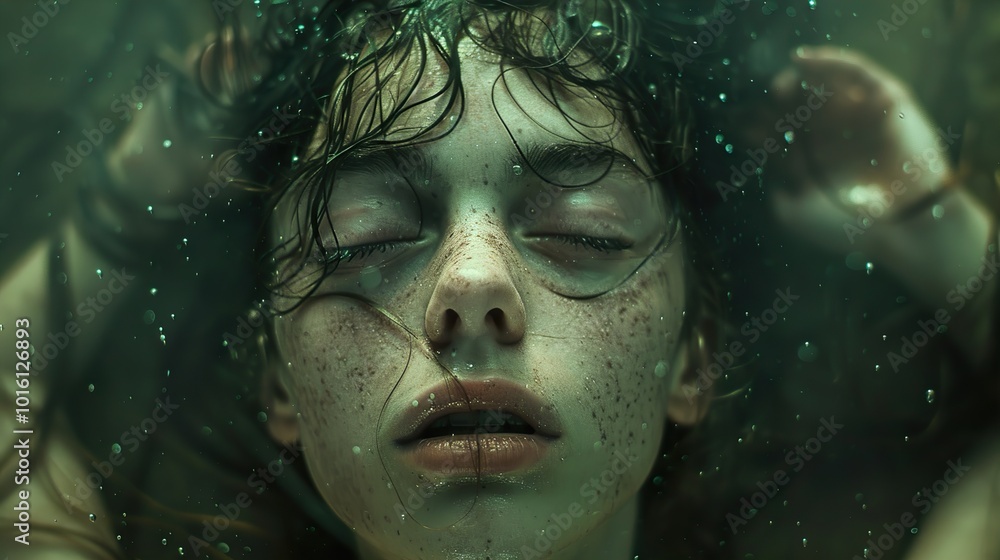 Underwater Portrait of a Woman with Closed Eyes Underwater Portrait of a Woman with Closed Eyes