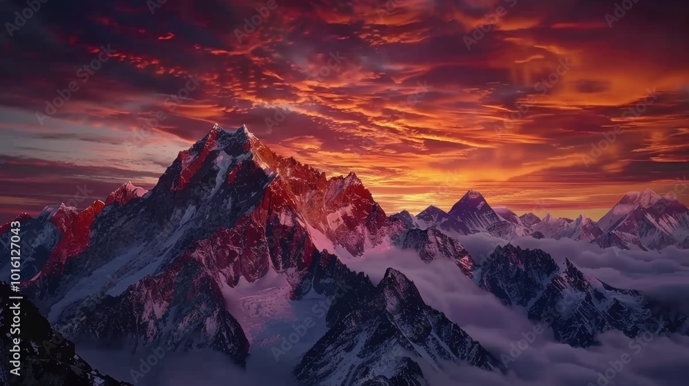 Obraz premium Majestic Sunset Over Beautiful Mountain Peaks