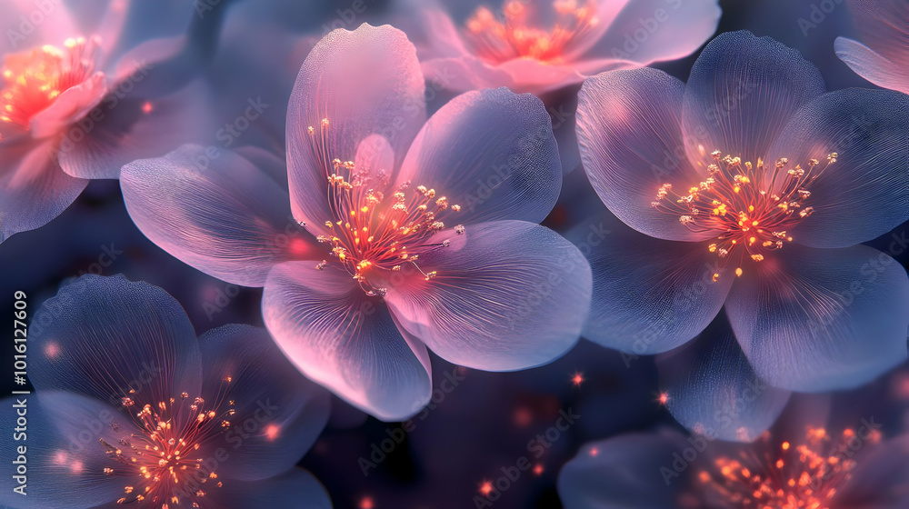 Close-up of Delicate Pink Flowers with Glowing Centers - Illustration Close-up of Delicate Pink Flowers with Glowing Centers - Illustration