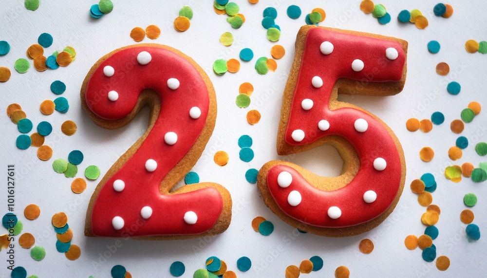 Decorated cookie, number 25, image for birthday or anniversary celebration Decorated cookie, number 25, image for birthday or anniversary celebration