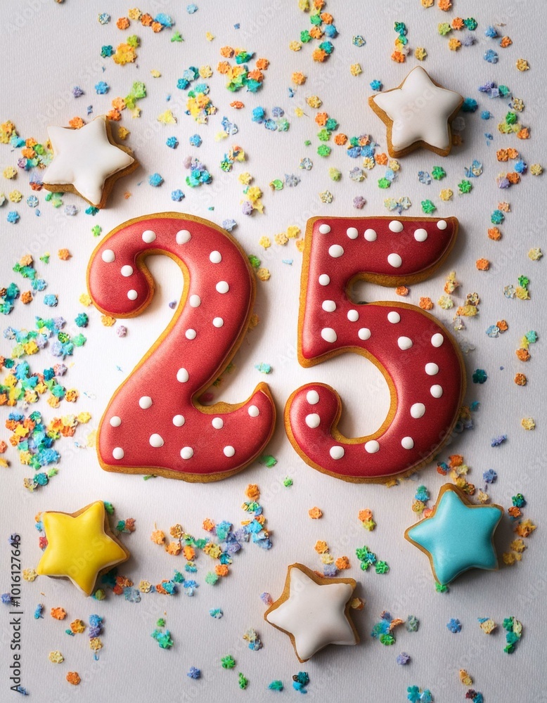Decorated cookie, number 25, image for birthday or anniversary celebration Decorated cookie, number 25, image for birthday or anniversary celebration