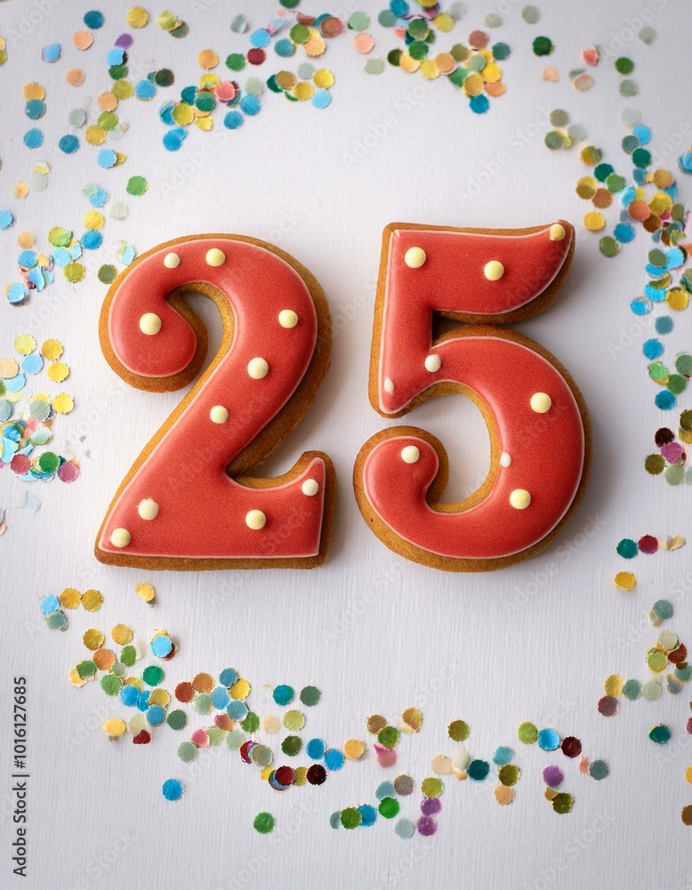 Decorated cookie, number 25, image for birthday or anniversary celebration Decorated cookie, number 25, image for birthday or anniversary celebration