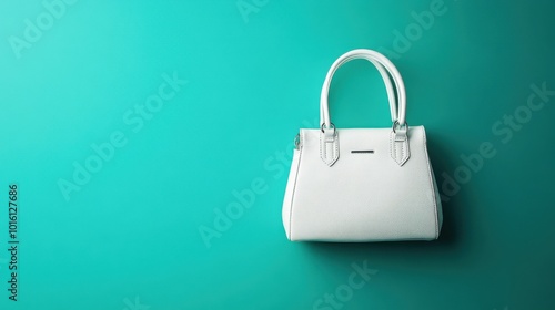 White leather purse on a teal background, elegant and timeless.