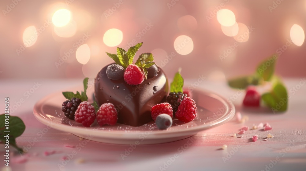 Heart-Shaped Dessert with Fresh Berries and Mint Heart-Shaped Dessert with Fresh Berries and Mint
