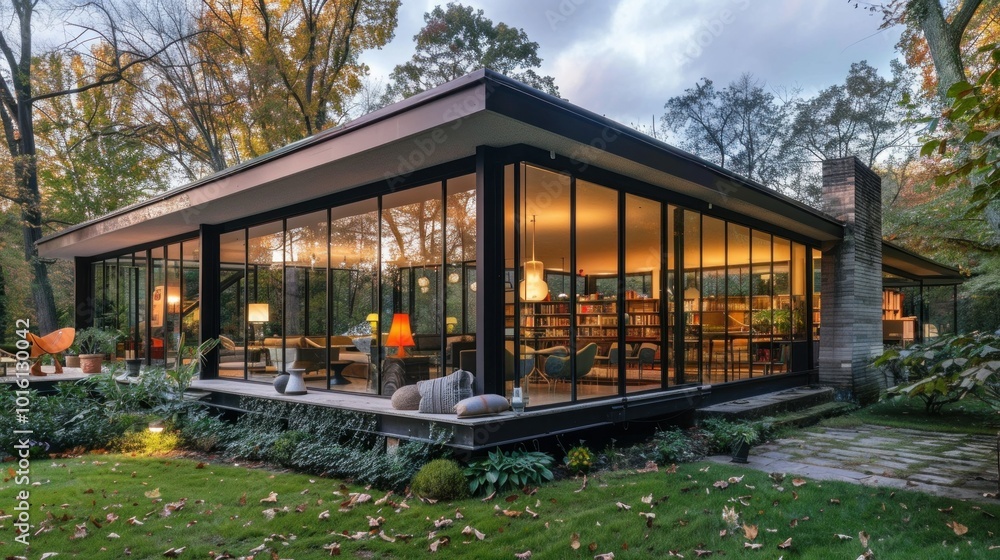 photograph of A modern glass house with large floor-to-ceiling windows, an open-plan interior, and minimalist landscaping, blending seamlessly into its natural surroundings. photograph of A modern glass house with large floor-to-ceiling windows, an open-plan interior, and minimalist landscaping, blending seamlessly into its natural surroundings.