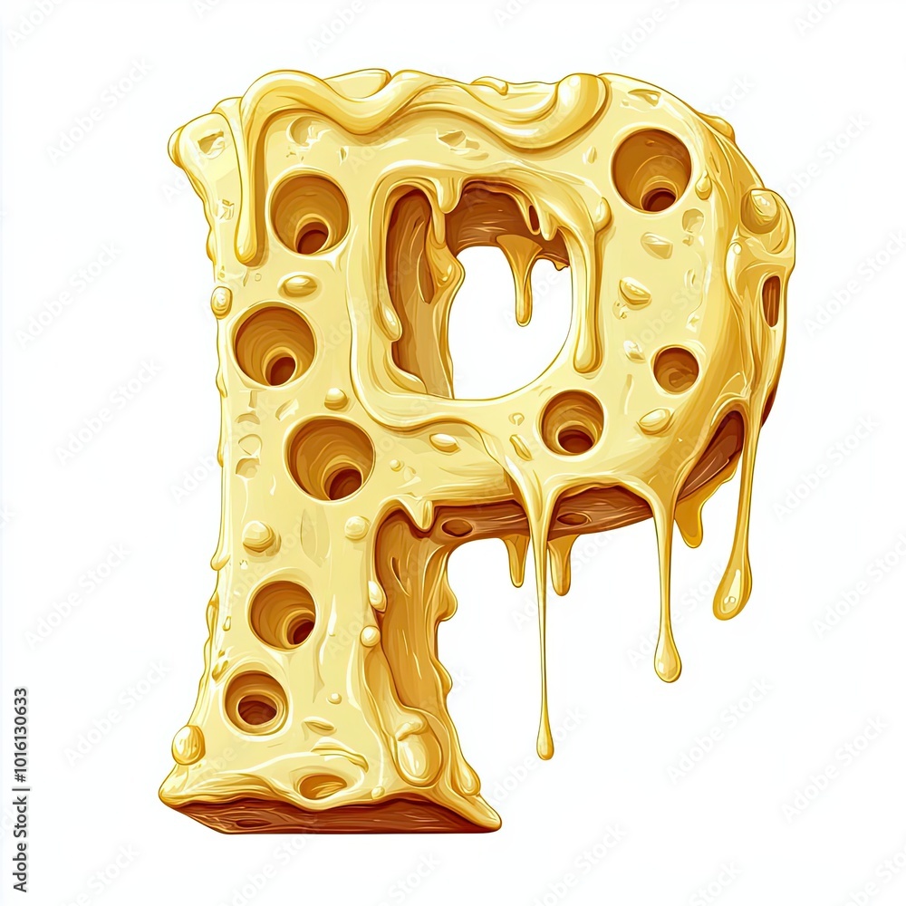 A vector illustration of the uppercase letter P made out of cheese A vector illustration of the uppercase letter P made out of cheese