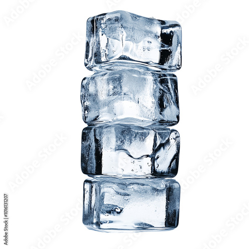 Stacked ice cubes on a white isolated background.