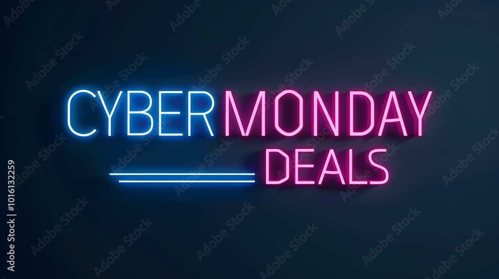 Multicolor 'CYBER MONDAY DEALS' Neon Sign on an elegant Dark Background Multicolor 'CYBER MONDAY DEALS' Neon Sign on an elegant Dark Background