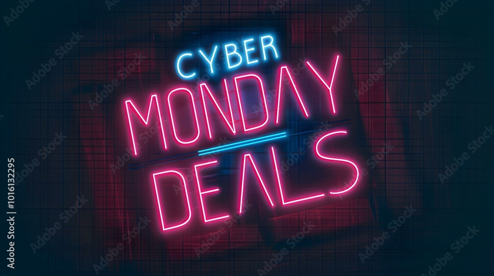 Obraz premium Multicolor 'CYBER MONDAY DEALS' Neon Sign on an elegant Dark Background