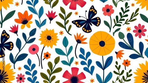 Spring Vibes Colorful Floral and Butterfly Pattern Design