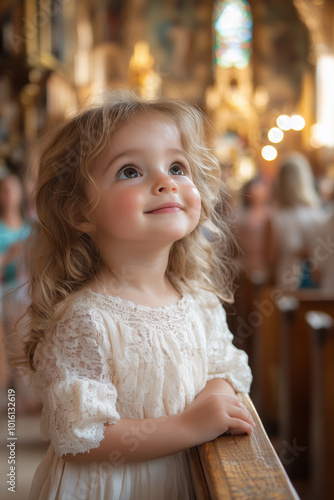 portrait of a little girl in a church