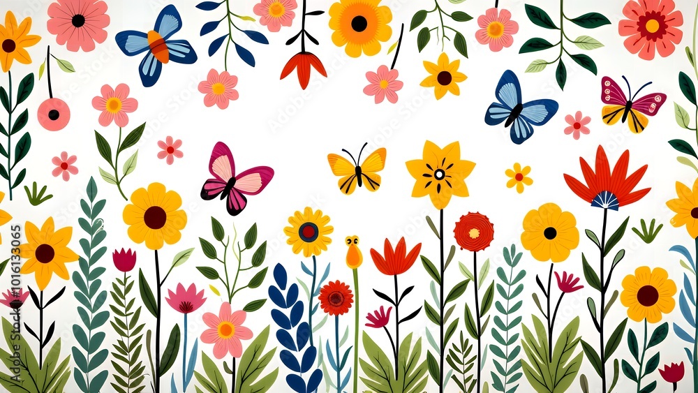 A Delightful Pattern of Flowers, Leaves, and Butterflies A Delightful Pattern of Flowers, Leaves, and Butterflies