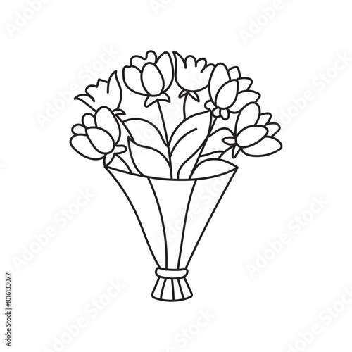 Minimalist tulips Line Art, Hand-drawn Floral Icon Elements, Flowers in Outline Logo Style, Summer,spring Flower Foliage in Decorative Vector Illustration. 