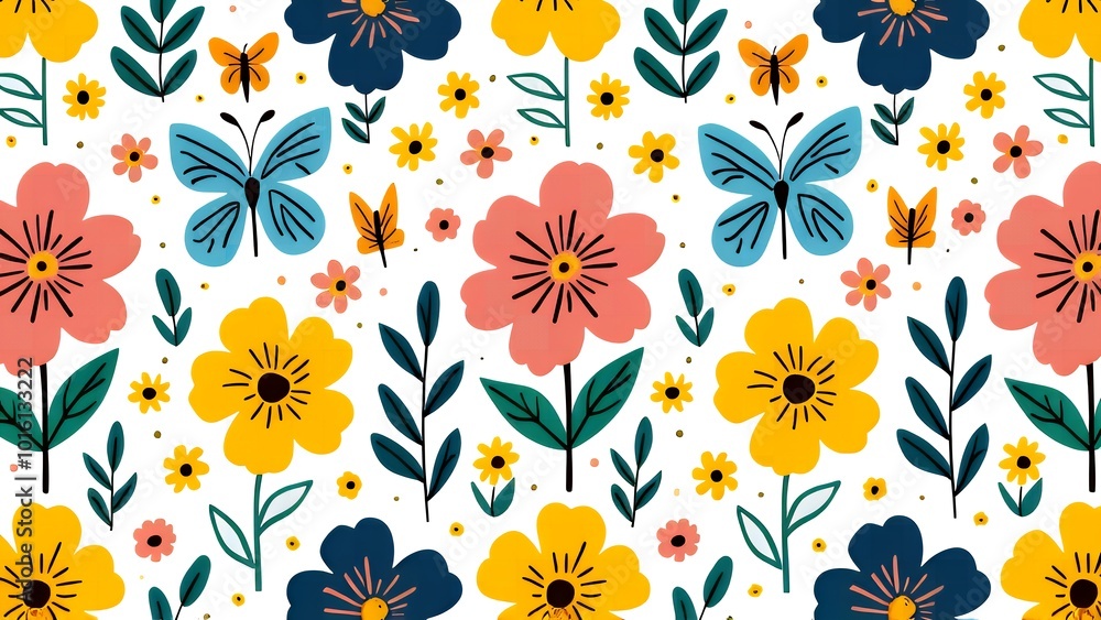 A Delightful Pattern of Flowers, Leaves, and Butterflies A Delightful Pattern of Flowers, Leaves, and Butterflies
