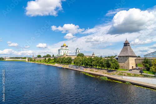 View of the Velikaya River and the Pskov Kremlin (Krom), Pskov, Russia