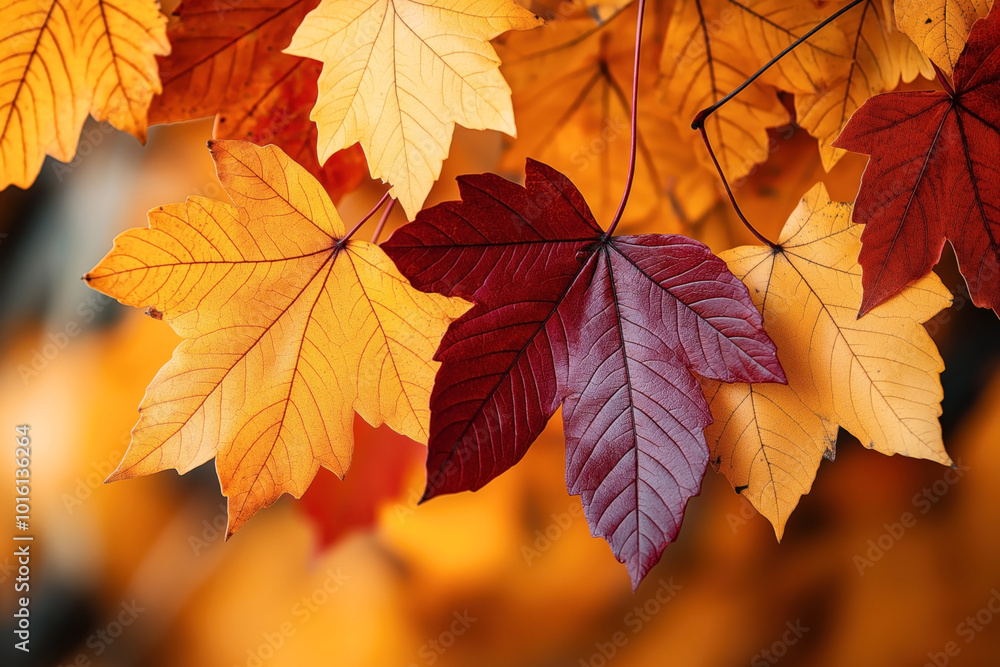 Close-up view of vibrant orange and red maple leaves with a blurred background, highlighting the details of the leaf veins and colors associated with autumn. Close-up view of vibrant orange and red maple leaves with a blurred background, highlighting the details of the leaf veins and colors associated with autumn.