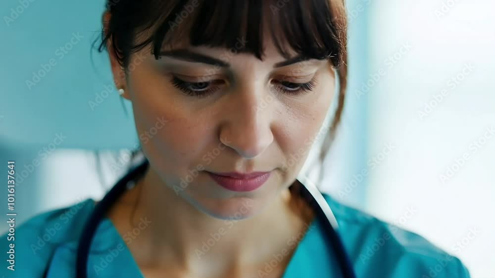 Healthcare professional examining patient records in a clinical setting Healthcare professional examining patient records in a clinical setting