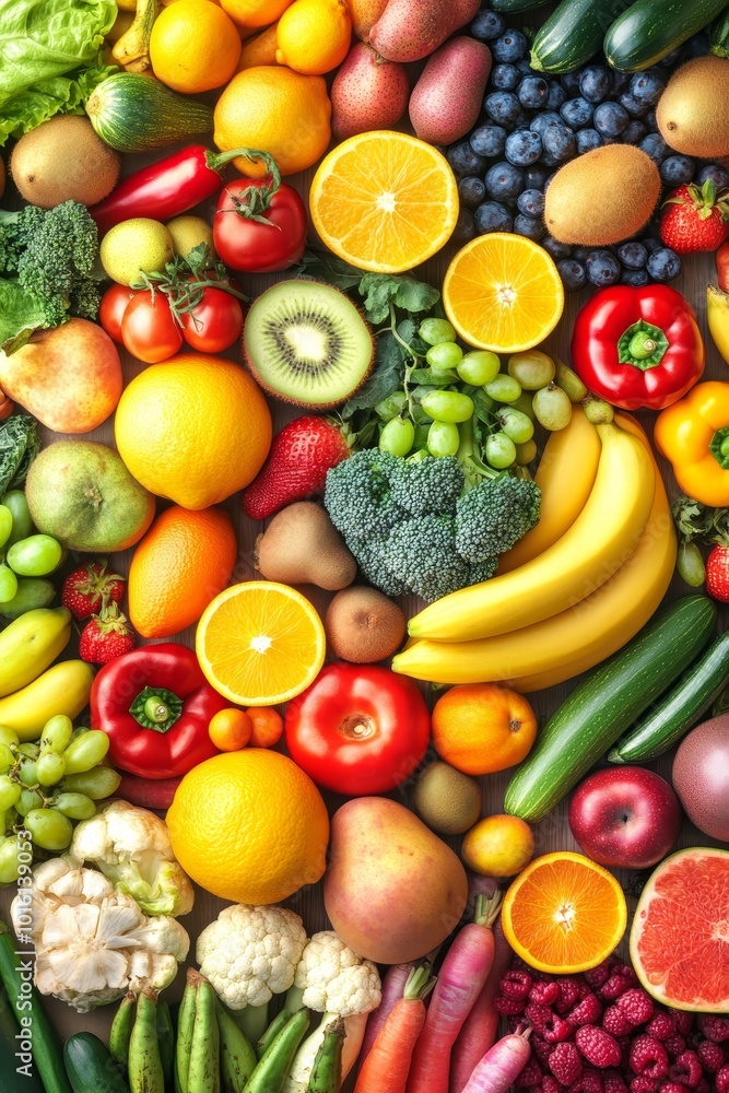 Abundance And Variety Vibrant Rainbow Array of Colorful Healthy Organic Fruits And Vegetables Abundance And Variety Vibrant Rainbow Array of Colorful Healthy Organic Fruits And Vegetables