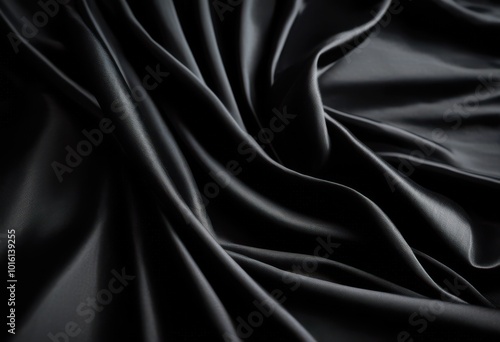 close view sleek black fabric highlighting dynamic shadows texture intricate detail, pattern, textile, smooth, sheen, luster, design, soft, contrast