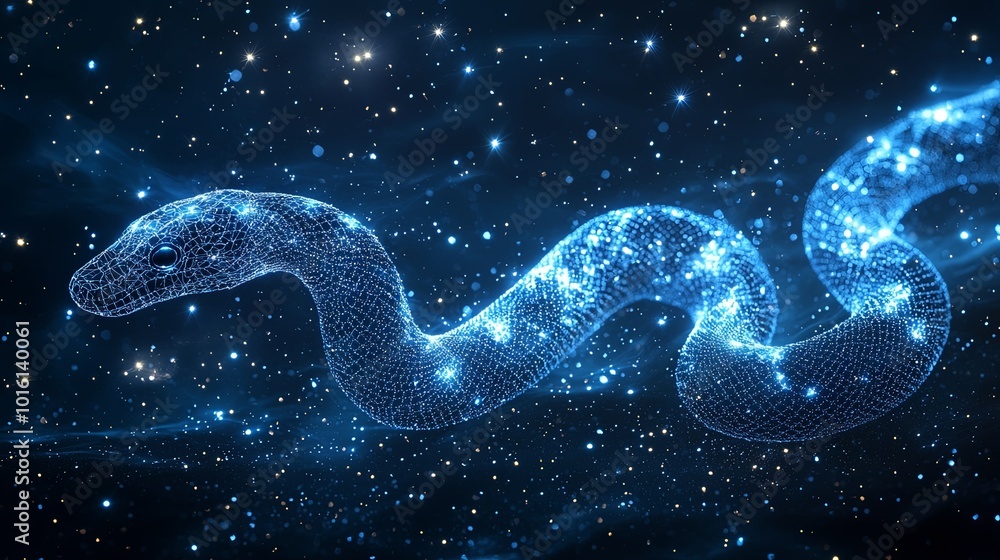 A mystical serpent formed from a celestial light matrix, gliding through the stars, symbolizing the balance of ancient forms and modern digital realms. A mystical serpent formed from a celestial light matrix, gliding through the stars, symbolizing the balance of ancient forms and modern digital realms.