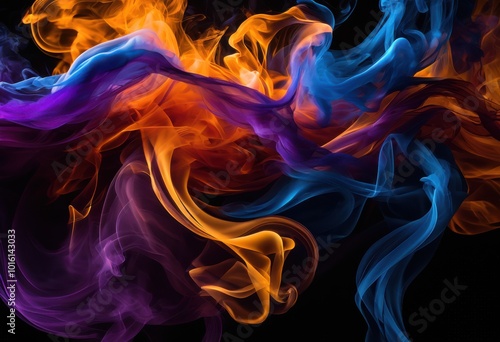 vibrant close colorful smoke patterns dancing dark background stunning visual effects artistic display, black, design, abstract, texture, flow, shape