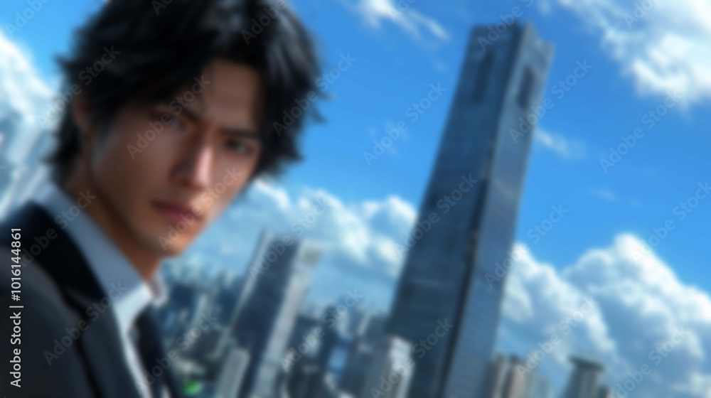 Confident Leader, Sharp Focus on a Businessman with Blurred Background Details Confident Leader, Sharp Focus on a Businessman with Blurred Background Details