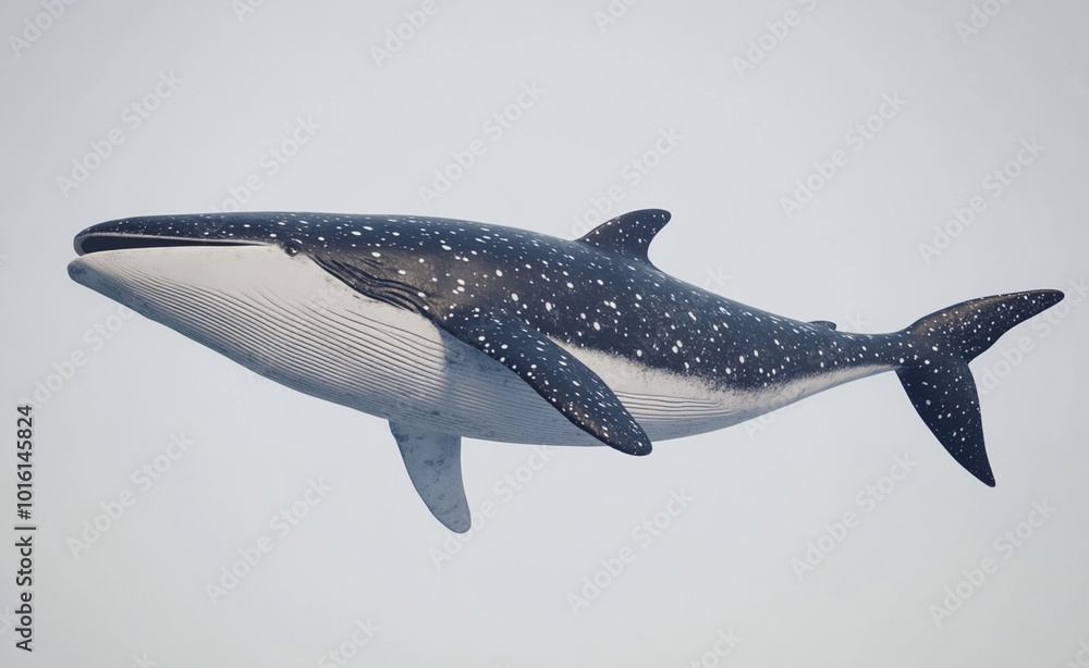 Fototapeta premium A majestic whale glides gracefully through water, showcasing its stunning spotted skin and powerful form. This magnificent creature embodies beauty of marine life