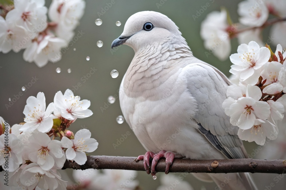 Dove Nestled Among Blossoming White Flowers Dove Nestled Among Blossoming White Flowers