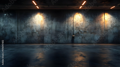 Dark Concrete Room with Spotlights 3D Render