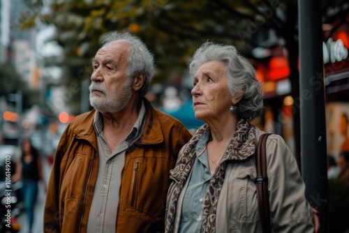 Portrait of an elderly couple walking in the streets of Paris, France