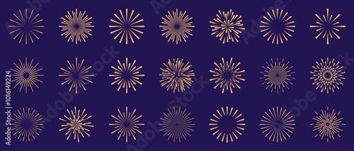 Gold fireworks vector icons set