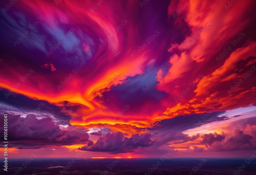 Fototapeta premium breathtaking vibrant skies displaying stunning cloud formations colorful horizon, sunset, sunrise, landscape, atmosphere, beauty, evening, twilight