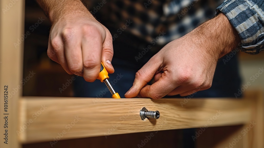 Hands Assembling New Furniture with Tool Hands Assembling New Furniture with Tool